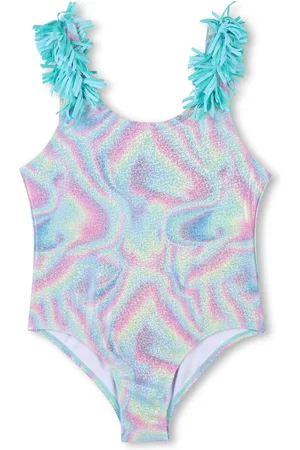 Billieblush Blue Multicolour Wavy Print Swimsuit With Tassel Shoulder Detail140146cm