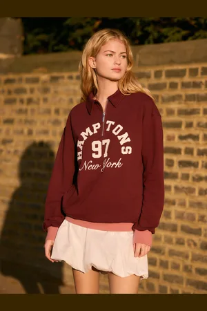 Next Hamptons New York Sporty City Graphic Zip Neck Collar 100% Cotton SweatshirtM