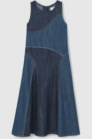 Reiss Wilder Patchwork Chambray Midi Dress146152cm