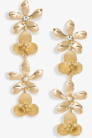 Moodstreet Tone Mixed Flower Linear Drop Earringsun