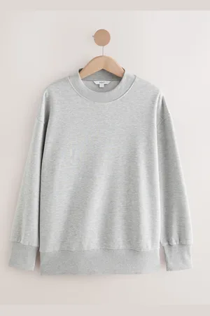 Next Grey Marl Oversized Relaxed Fit Heavyweight Brushed Longline Crew Neck SweatshirtTrès grand
