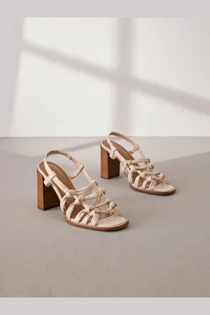 Next Signature Premium Leather Square Toe Cage Slingback Block Heel Sandalseu37