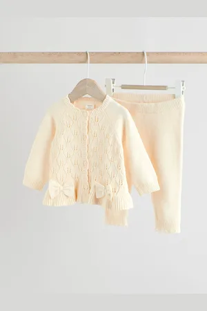 Next 100% Cotton Frill Knitted Bow Baby Cardigan Set (0mths-3yrs)7480cm