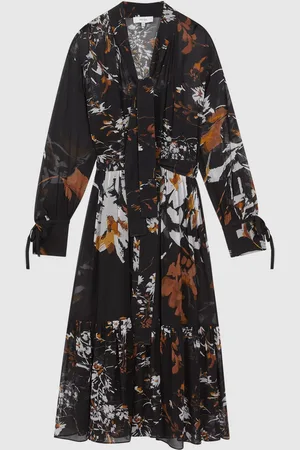 Reiss Robe mi-longue à fleurs et col à nouer Charlotte42