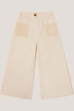 Monsoon 100% Cotton Crochet Pocket Wide Leg Trousers166168cm
