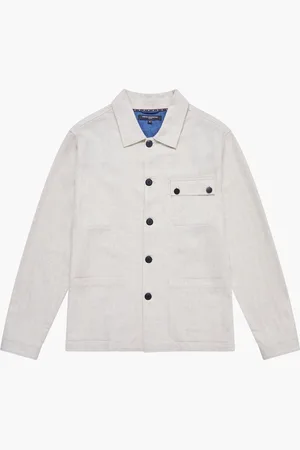 French Connection Cotton Blend Herringbone Button Up Chore Shacket OvershirtMédium