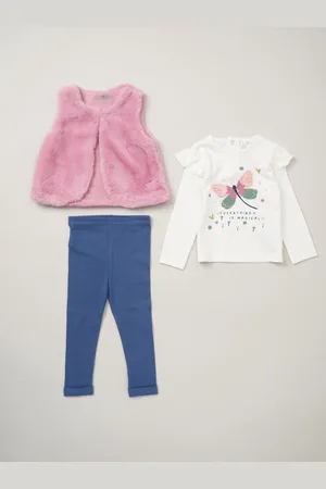 LILY & JACK Faux Fur Gilet 100% Cotton Top and Leggings Outfit Set2 ans (92cm)