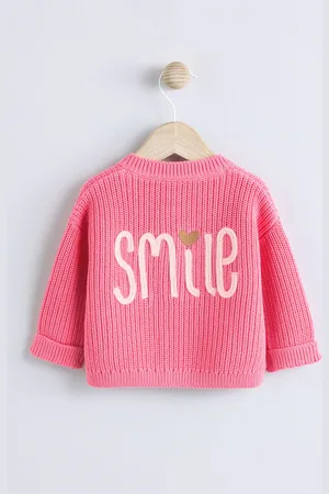 Next Smile Slogan Baby Button 100% Cotton Cardigan (0mths-2yrs)Première taille (50cm)