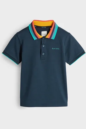 Paul Smith Boys Navy 100% Cotton Short Sleeve Artist Stripe Collar Polo Shirt110116cm
