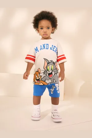 Next Tom and Jerry Short Sleeve Back Print 100% Cotton T-Shirt and Shorts Set (3mths-8yrs)104110cm