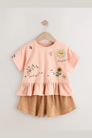 Next 100% Cotton Short Sleeve Peplum T-Shirt and Shorts Set (3mths-7yrs)12 - Mois 18 (80 - 86cm)
