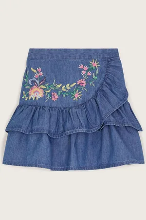 Monsoon Chambray Embroidered Ruffle 100% Cotton Skirt110116cm