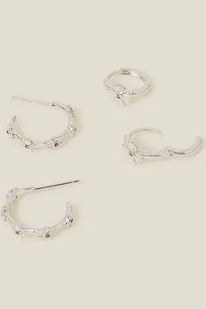 Accessorize Sterling Silver Plated Flower Hoop Earrings 2 PackUn an