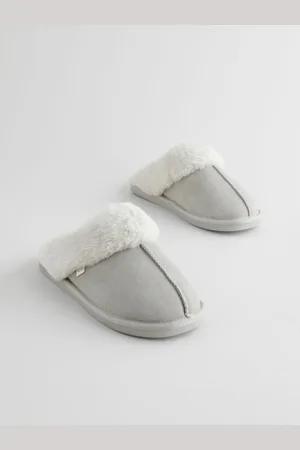Next Suede Faux Fur Mule SlippersM