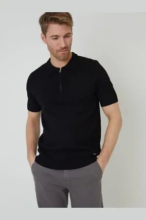 Threadbare Quarter Zip Textured Trim Knitted Polo Shirtpetit