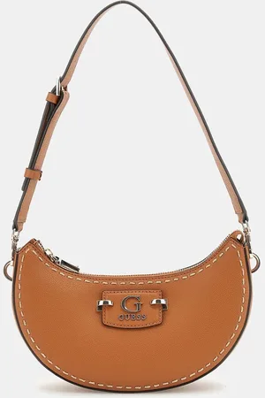 Guess Nastra Top Zip Tan Brown Shoulder Bagun