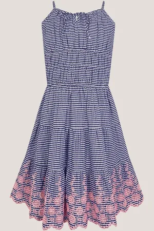 Monsoon Embroidered Gingham 100% Cotton Sun Dress134140cm