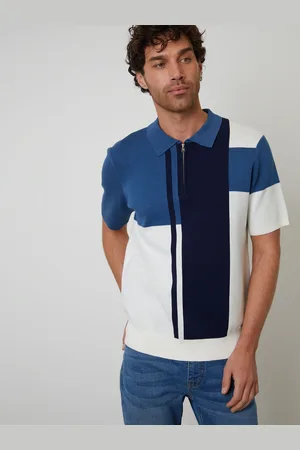 Threadbare Colourblock Quarter Zip Knitted Polo ShirtPetit