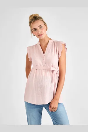 JoJo Maman Bébé Maternity Frill Sleeve Textured 100% Cotton BlouseL