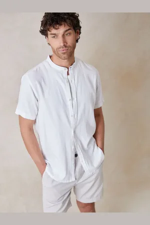 Threadbare Chemise à manches courtes en lin mélangé avec col grand-pèrepetit