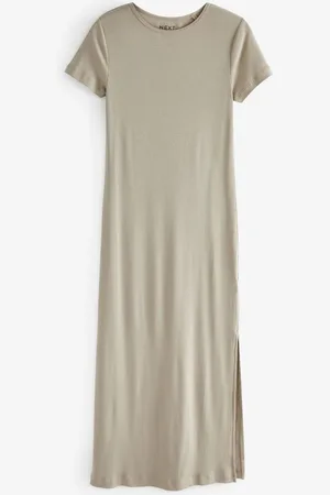 Next Robe longue en colonne côtelée style t-shirt avec détails fendusXS