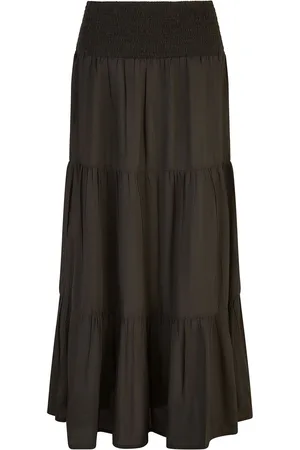 Yumi Voile Palm Leaf Imprimé Ruched Waist Mi-long Jupes38