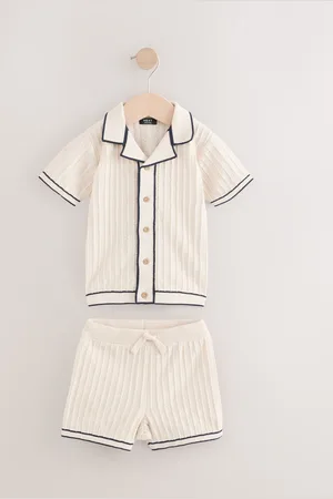 Next Knitted Button Through 100% Cotton Polo Shirt and Shorts Set (3mths-10yrs)98104cm