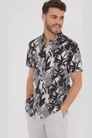 Threadbare Leaf Print Revere Collar Short Sleeve Shirt2X-Large