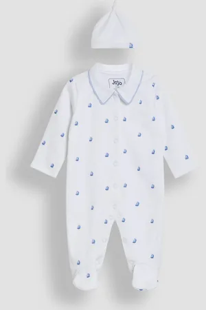 JoJo Maman Bébé Cotton 2-Piece Embroidered Sleepsuit and Hat Set50cm