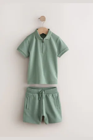 Next Short Sleeve Zip Neck 100% Cotton Polo And Shorts Set (3mths-7yrs)3 - Mois 6 (62 - 68cm)