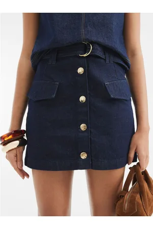 River Island Denim Button Front 100% Cotton Mini Skirt36