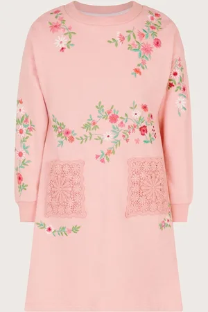 Monsoon Floral Print Embroidered Sweatshirt 100% Cotton Dress3 - 4 ans (98 - 104cm)