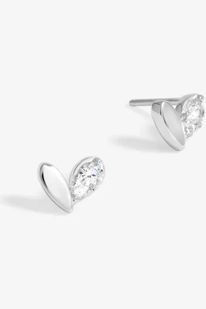 Simply Silver Sterling 925 Polished and Crystal Heart Stud Earringsun