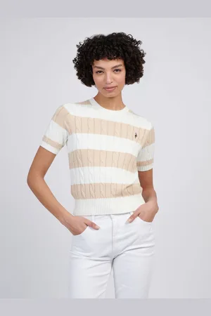 U.S. Polo Assn. U. S. Polo Assn Womens Rayure Loose Cable Knit Manches courtes 100% Cotton Pullxsmall