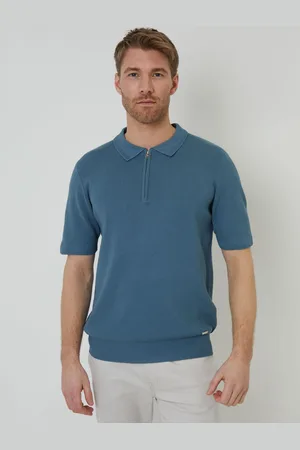 Threadbare Quarter Zip Textured Trim Knitted Polo ShirtTrès grand