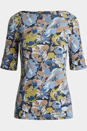 Ralph Lauren Blue Judy Floral Boatneck Stretch Jersey Topxlarge