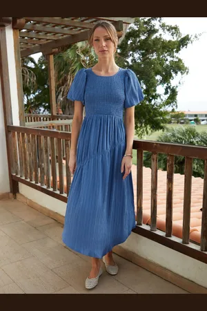 Threadbare Puff Sleeve Shirred Asymmetric Dress44
