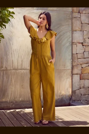 Next Ruffled Tie Back Wide Leg Boho 100% Cotton Jumpsuit38petite