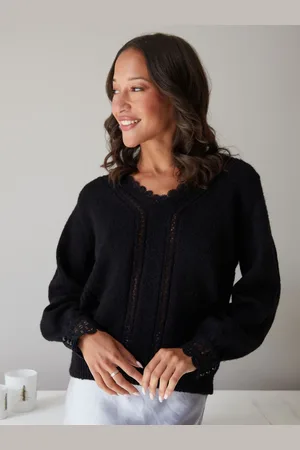 Threadbare Lace Trim Col en V Knitted Pull38
