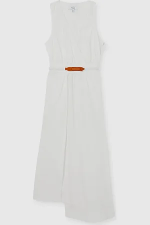 Reiss Brianne Poplin Belted Split Midi Dress38