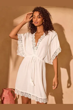 Love & Roses Mini Lace Trim Tassel Tie Detail Kaftan44