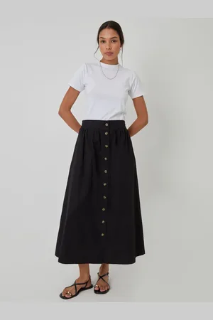 Threadbare Jupe longue 100% coton à boutons avec poches40