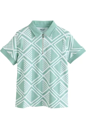Next Geo Zip Neck Short Sleeve 100% Cotton Polo Shirt (3-16yrs)166168cm