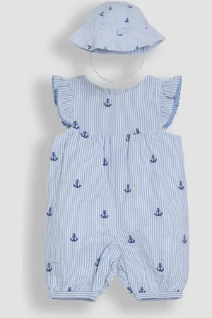 JoJo Maman Bébé Nautical Embroidered Sunsuit & Hat Set 2 Piece12 - Mois 18 (80 - 86cm)