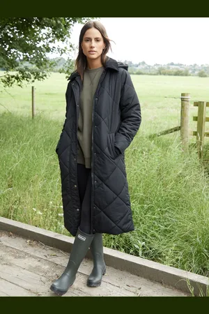 Threadbare Veste de grange longue matelassée Diamond avec capuche amovible44
