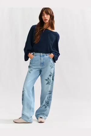 Next Floral Printed 100% Cotton Wide Leg Jeans44long