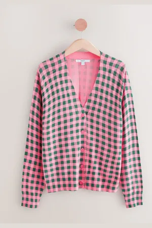 Next Gingham Print Soft Touch Button Up Knitted CardiganM Tall