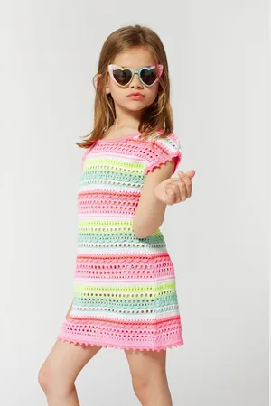 Billieblush Pink Multicolour Crochet Stripe Short Sleeve Dress104110cm