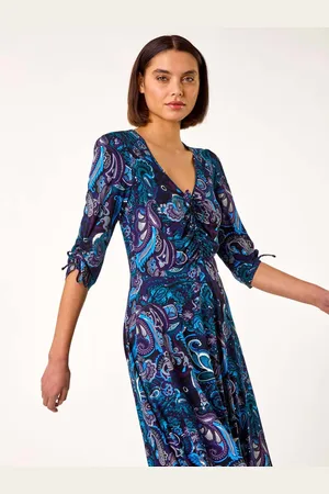 Roman Paisley Gathered Stretch Dress44