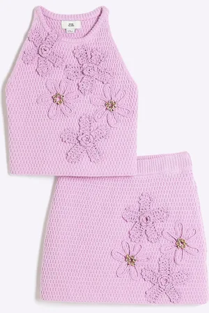 River Island Girls Crochet 100% Cotton Floral Print Set134140cm